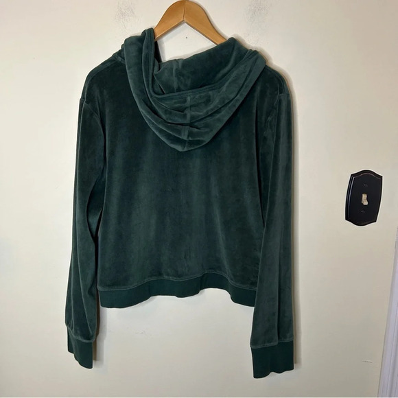 Aerie Dark Green Velour Zipper Hoodie Semi Cropped Size XXL - Picture 2 of 5